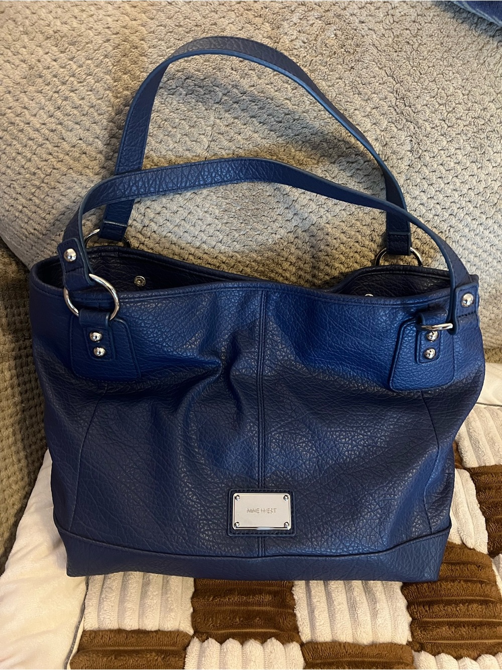 Nine West Navy Blue Leather Tote EUC!
